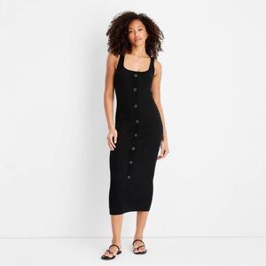 Women's Button-Front Ribbed Midi Dress Future Collective w/Jenee Naylor Black M